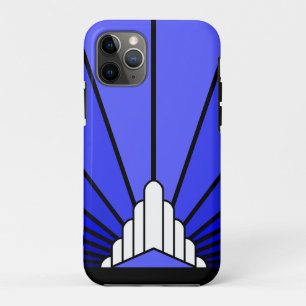 Art deco zon in blauw iPhone 11 pro hoesje