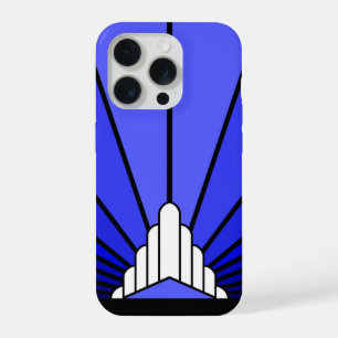 Art deco zon in blauw iPhone 15 pro hoesje