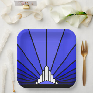 Art deco zon in blauw Papieren Bord