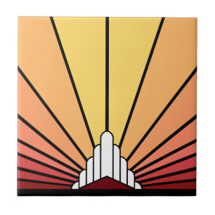 Art deco zon in de ochtend tegeltje