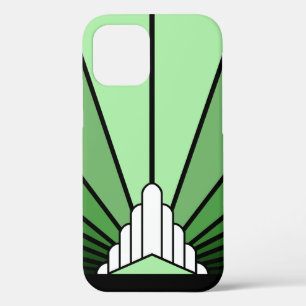 Art deco zon in het groen iPhone 12 hoesje