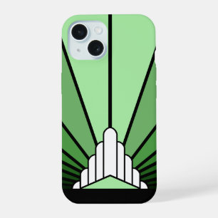 Art deco zon in het groen iPhone 15 hoesje