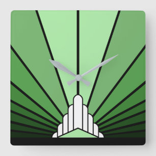 Art deco zon in het groen vierkante klok