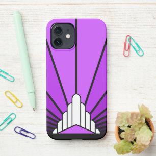 Art deco zon in het paarse iPhone 12 hoesje
