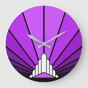 Art deco zon in paarse wandklok grote klok