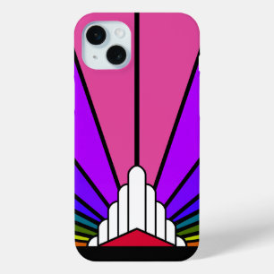 Art deco zon in regenboog iPhone 15 mini hoesje
