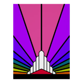 Art deco zon in regenboog perfect poster