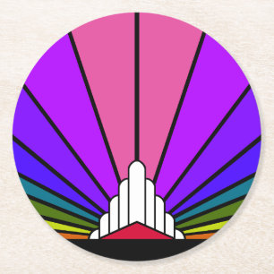 Art deco zon in regenboog ronde kartonnen onderzetter