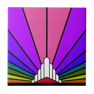 Art deco zon in regenboog tegeltje