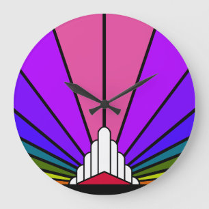 Art deco zon in regenboog Wandklok Grote Klok