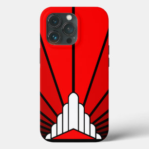 Art deco zon in rood iPhone 13 pro hoesje