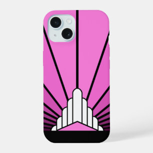 Art deco zon in roze iPhone 15 hoesje