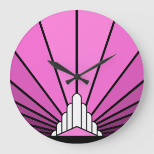Art deco zon in roze Wandklok Grote Klok