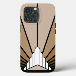 Art deco zon in tan iPhone 13 pro hoesje