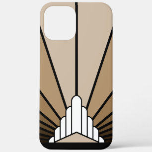 Art deco zon in tan iPhone 12 pro max hoesje