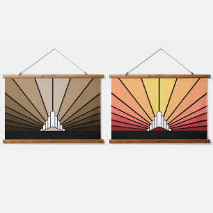 Art deco zon in tan/dageraad hangend wandkleed