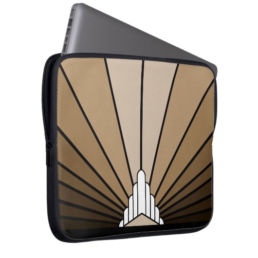 Art deco zon in tan Electronics Bag Laptop Sleeve (Voorkant Rechts)