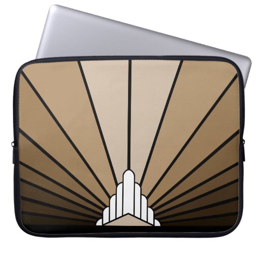 Art deco zon in tan Electronics Bag Laptop Sleeve (Voorkant)