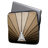 Art deco zon in tan laptop sleeve (Voorkant Links)