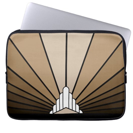 Art deco zon in tan laptop sleeve (Voorkant)