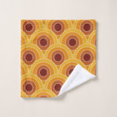 Art Deco Zon Sinaasappel Geel Bruin Patroon Bad Handdoek (Wasdoekje)