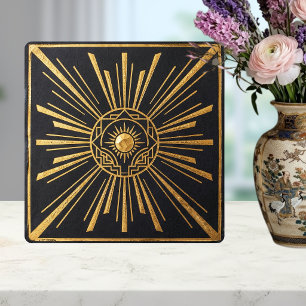 Art Deco Zonneburst Goud Zwart Geometrisch Ontwerp Tegeltje