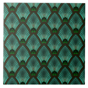 Art Deco Zonneburstventilator in Metaalgroen Tegeltje