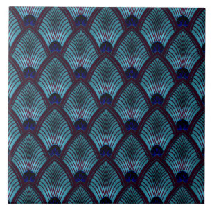 Art Deco Zonneuitbarsting Ventilator in Metaalblau Tegeltje