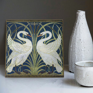 Art Deco Zwanen Muurdecoratie Art Nouveau Zwaan Tegeltje