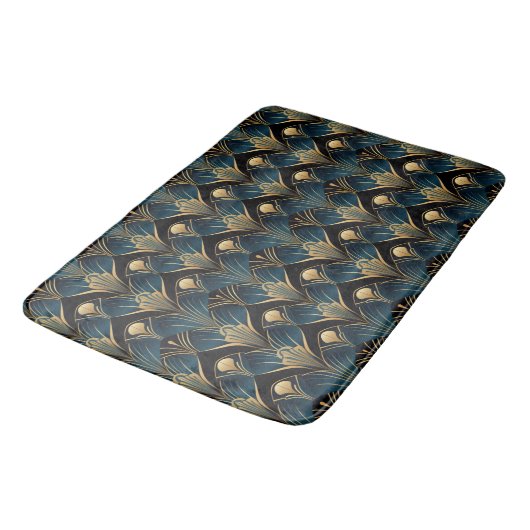 Art Deco Zwart Blauw en Goud symmetrisch Badmat (Gekanteld)
