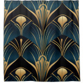 Art Deco Zwart Blauw en Goud symmetrisch Douchegordijn (Voorkant)