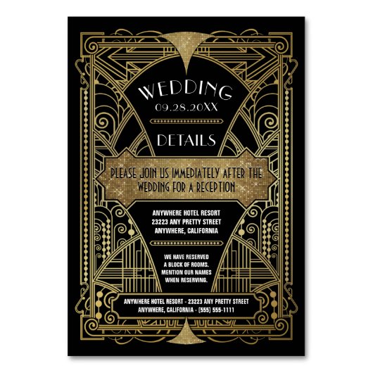 Art Deco  Zwart Bruiloft Inserts Kaarten (Voorkant)