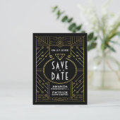 Art Deco  Zwart Bruiloft Save The Date Kaarten (Staand voorkant)