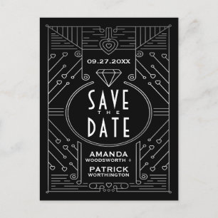 Art Deco  Zwart Bruiloft Save The Date Kaarten