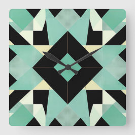 Art Deco Zwart en Blauwgroen Wandklok Vierkante Klok