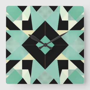 Art Deco Zwart en Blauwgroen Wandklok Vierkante Klok