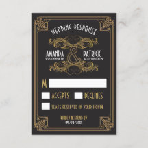 Art Deco  Zwart en Goud Bruiloft RSVP Kaarten