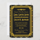 Art Deco Zwart en Goud Bruiloft Uitnodigingen (Voorkant)