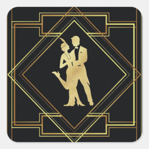 Art Deco zwart en goud brullende twintiger flapper Vierkante Sticker