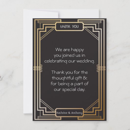 Art Deco Zwart en Goud Gatsby Bedankt Kaart (Voorkant)