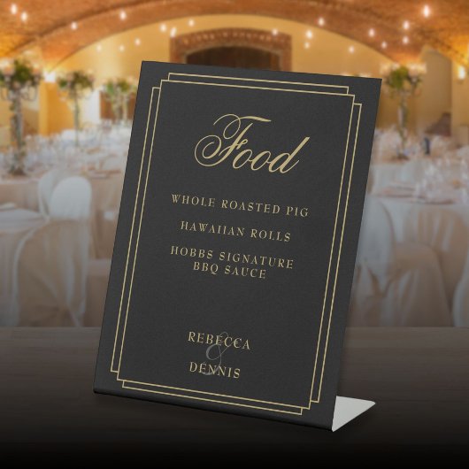 Art Deco zwart en goud menu Reclamebord Met Voetstuk