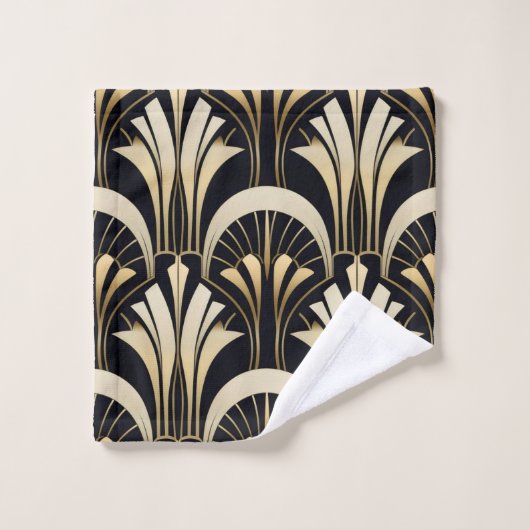 Art Deco Zwart en Goud symmetrisch Bad Handdoek (Wasdoekje)