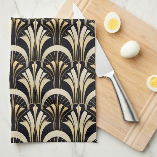 Art Deco Zwart en Goud symmetrisch Theedoek (Quarter Fold)