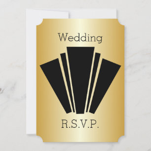 Art Deco Zwart en Goud Trouw RSVP Uitnodiging