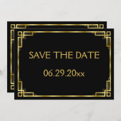 Art Deco Zwart en Goud Trouwen Save The Date Kaart (Voorkant / Achterkant)