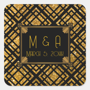 Art Deco Zwart en Goud Trouwplein Stickers