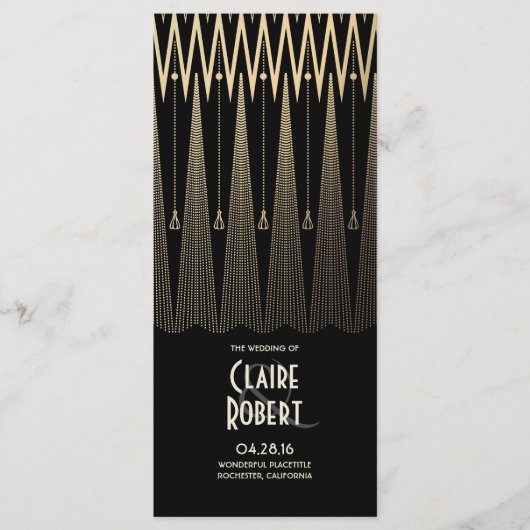 Art Deco Zwart en Goud Trouwprogramma's Programma (Voorkant)