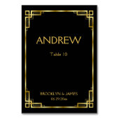 Art Deco Zwart en Goud Trouwtafel Kaarten (Achterkant)