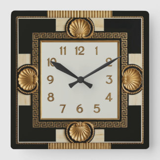 Art Deco Zwart en Goud Vierkante Klok