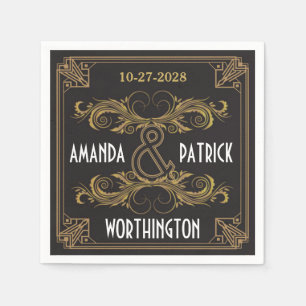 Art Deco  Zwart en Gouden Bruiloft Servetten